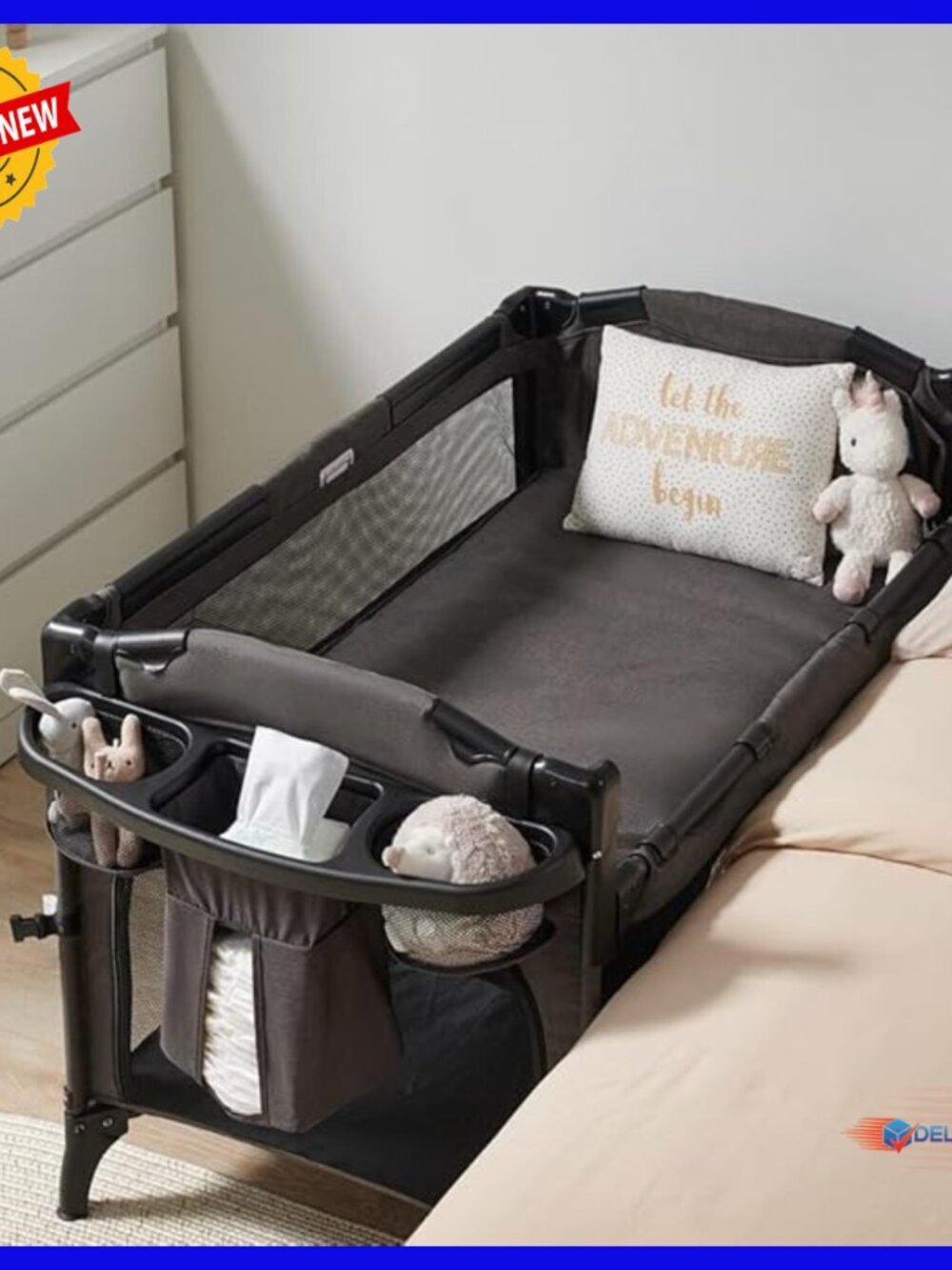 4-in-1 Baby Bassinet Bedside Sleeper with Changing Table & Playard